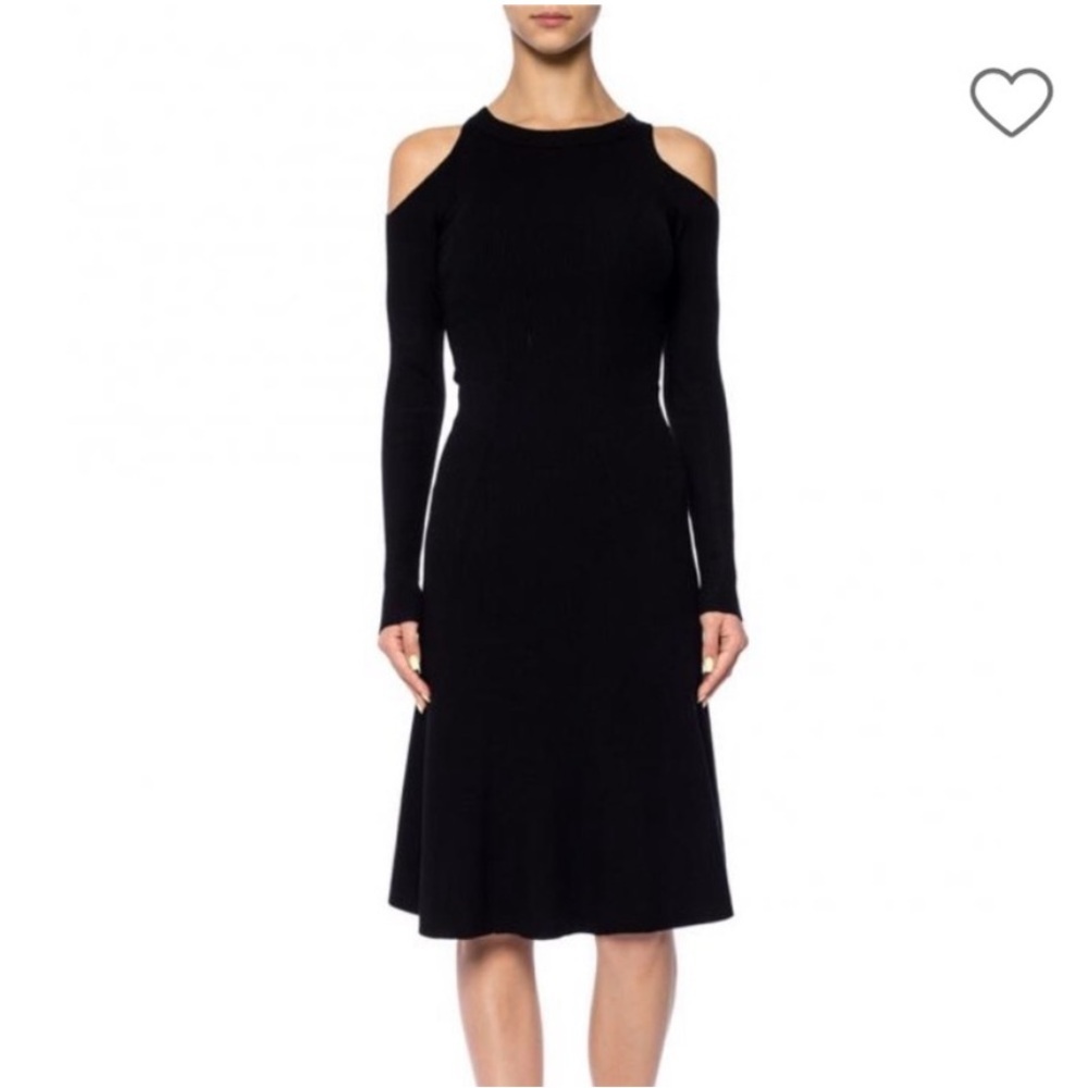 All Saints Women Black Bodycon Cold Shoulder Long Sleeve Knit Sweater Midi Dress